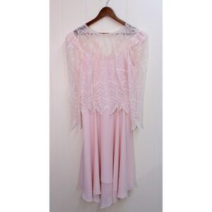 Light Pink Long Sleeve Party Dress with Lace Detail Elegant Style Sz 10 / #9217‎